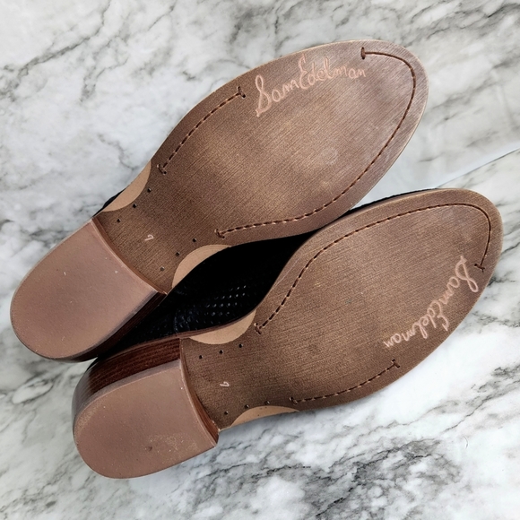 Sam Edelman Black Suede Leather Perforated Ankle Boots With Silver Buckle, Sz 7 - Picture 10 of 14